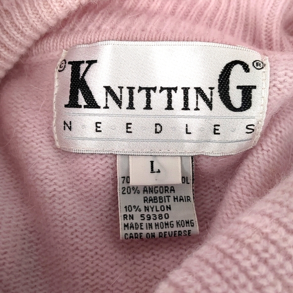 VTG Knitting Needles Lambswool Angora Pink Turtleneck Sweater L New With Tags - Picture 5 of 9